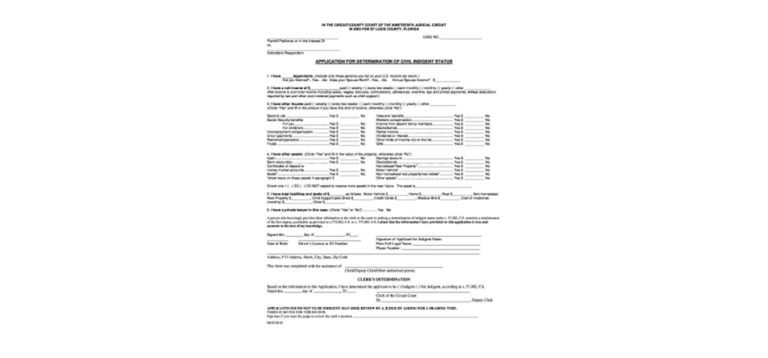 Application For Determination Of Civil Indigent Status
